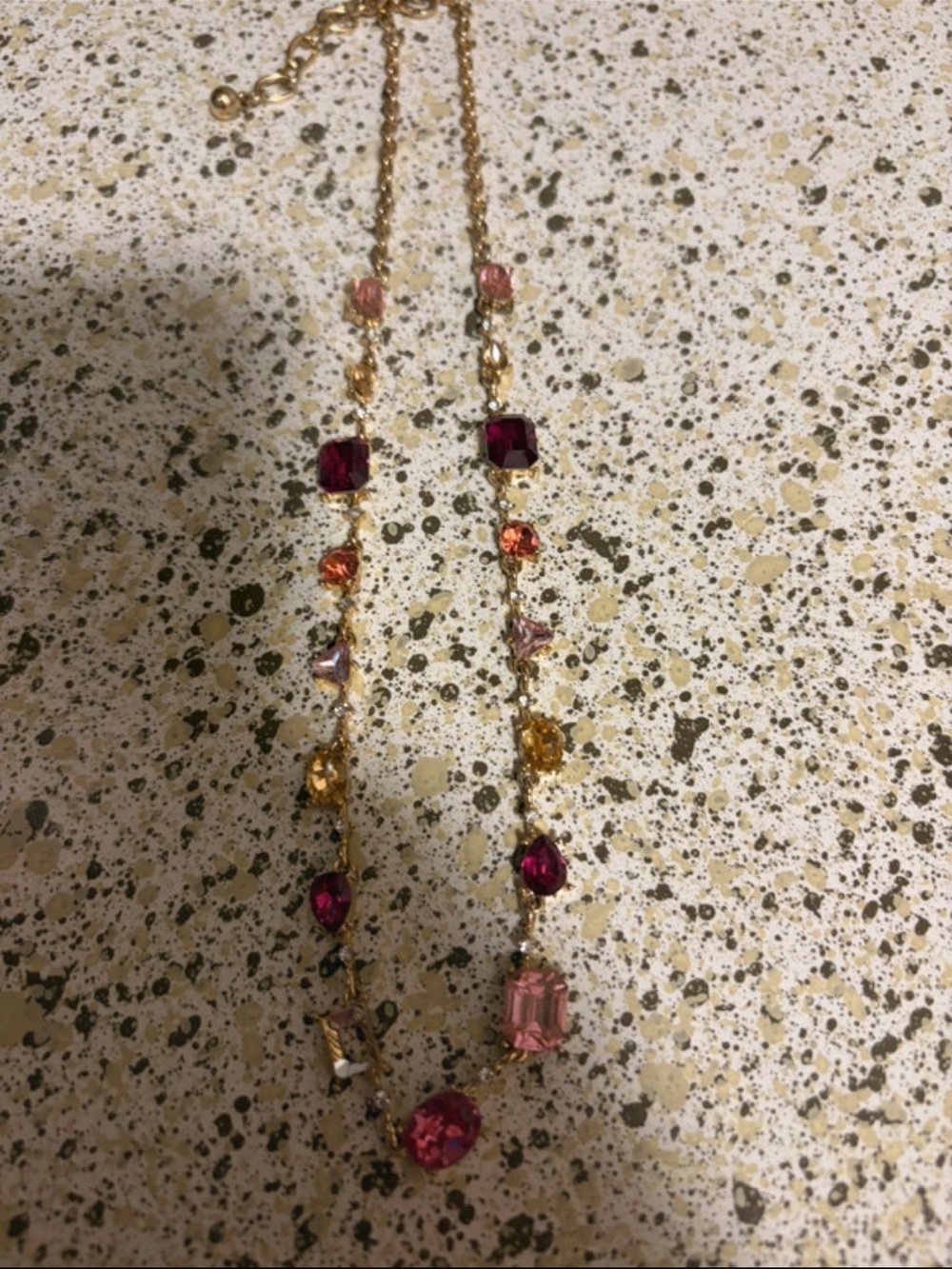 Gold-Tone Multi-Gem Pink and Amber Necklace